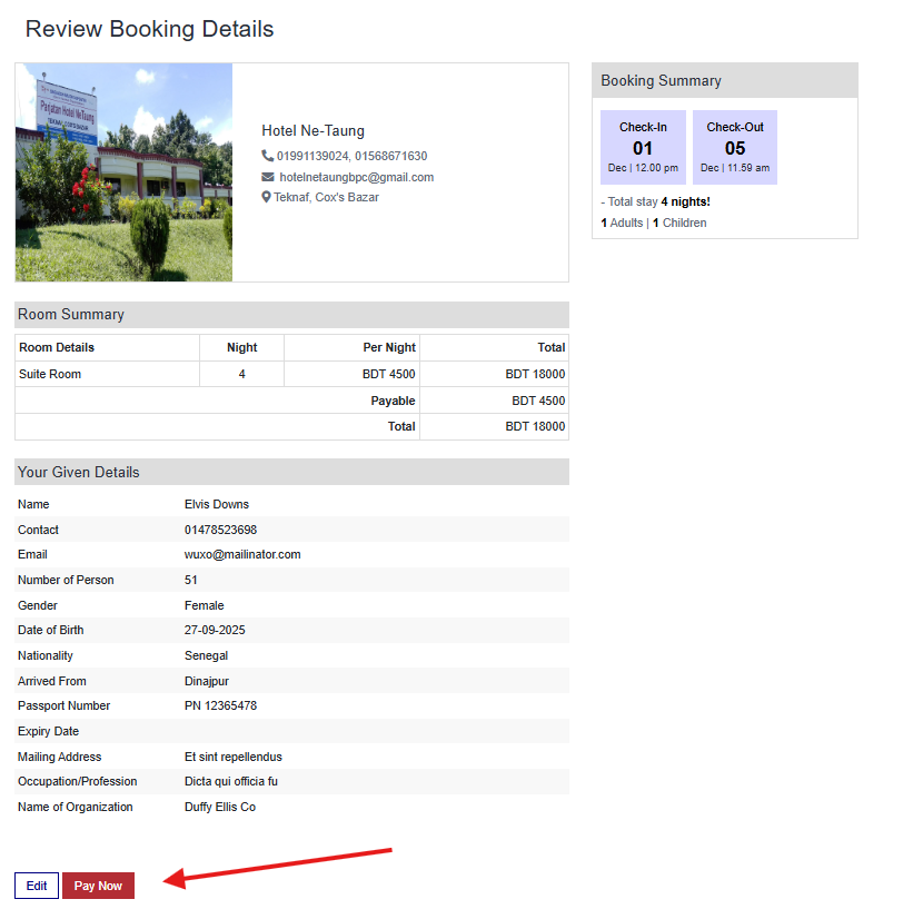 Review Booking Details